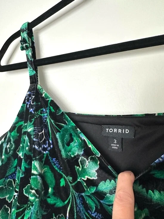 Torrid Whimsigoth Forest Green Floral Velvet Skater Midi Dress Goblincore Earthy - Picture 5 of 12